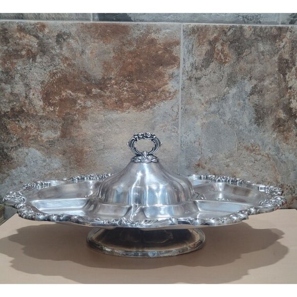 Vintage Silver Plated Lazy Susan Serving Platter 19" Turn Table Vegetable Dip C - Picture 11 of 13